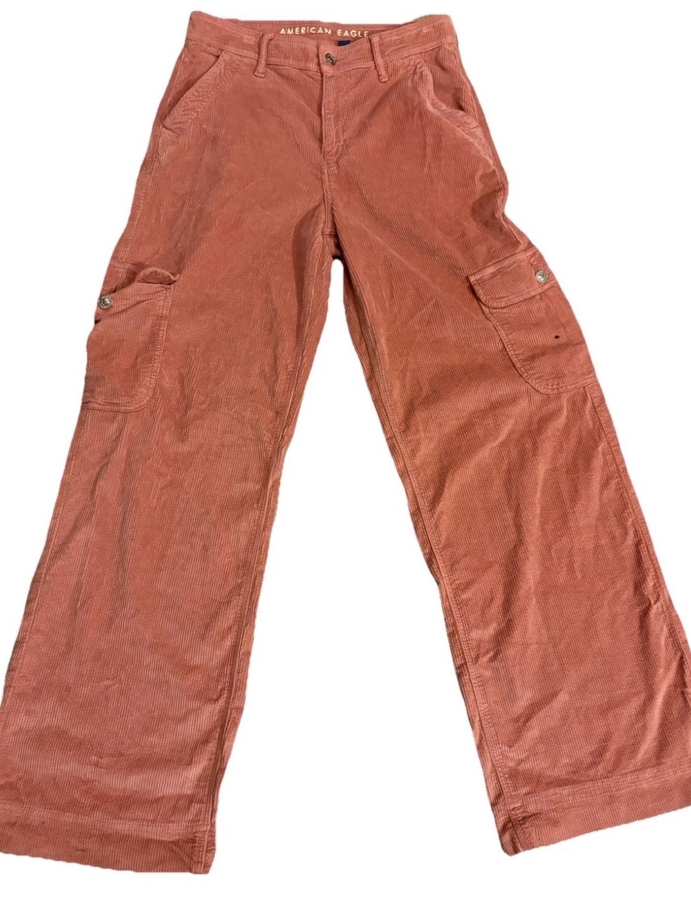 American Eagle Women's Pink Corduroy Cargo Pants Straight Leg Pockets